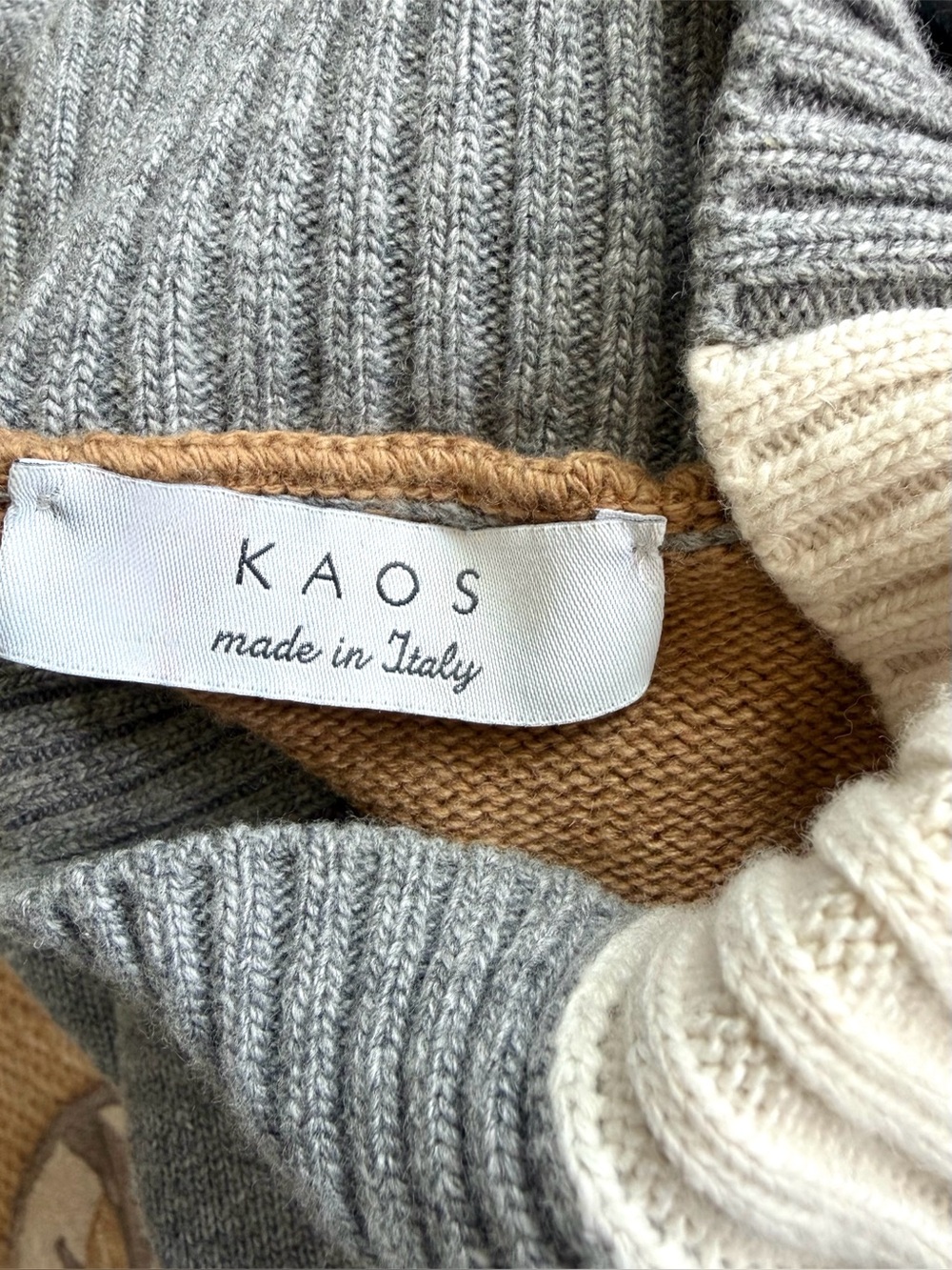 Kaos Colorblock Mockneck Sweater, Gray, Cream & Brown, Italy, szL, EUC - Picture 14 of 15